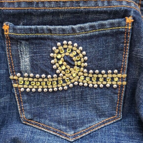 7 For All Mankind Embellished Rhinestone Distressed Regular Bootcut Denim Jeans - Picture 12 of 12